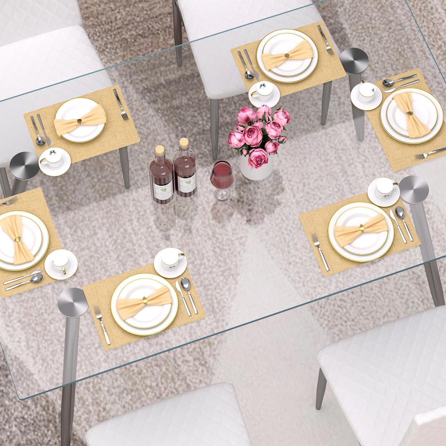 QJZLXKYT Glass Dining Table Set, Glass Dining Room Table with Chairs for 6 People, 7 Piece Kitchen Table and Chairs Set, Modern Style, Perfect for Small Space, Easy Assembly (Include 6 White Chairs)