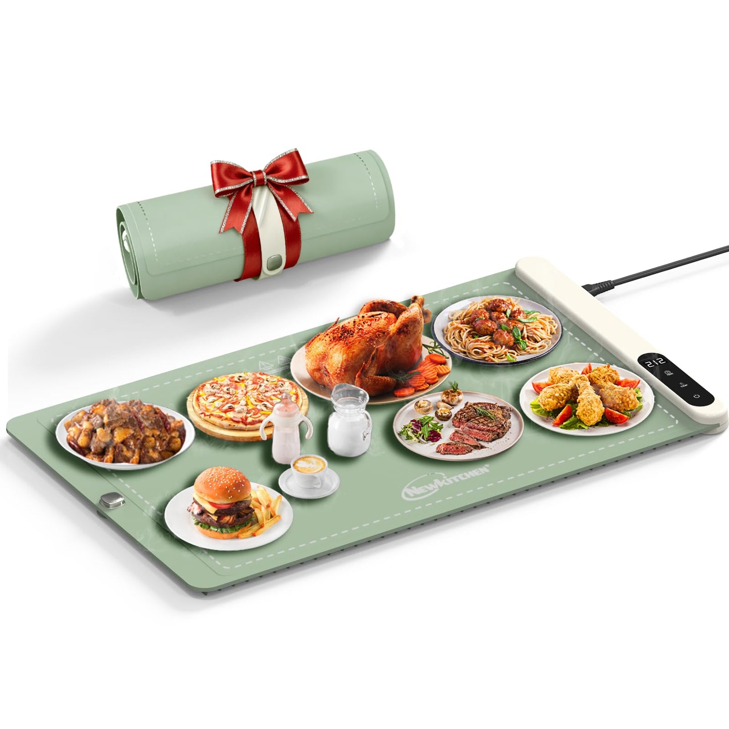 Warming Mat for Food, 24"x15" Food Warming Mat 6 Temperature & Timer Settings Upgrade Graphene Fast Full Surface Heating-Versatile Food Warmer for Gatherings, Parties, Everyday Use-Slate Gray Green