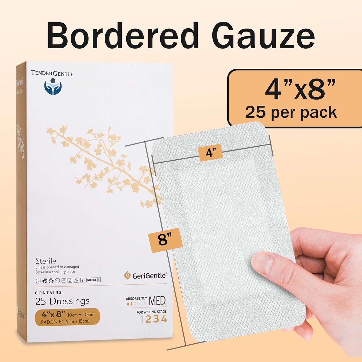 Bordered Gauze Island Dressing 4x8-25 Adhesive Gauze Pads for Wound Protection - Good for Hospitals, Medical Facilities, First Aid Kits, and More
