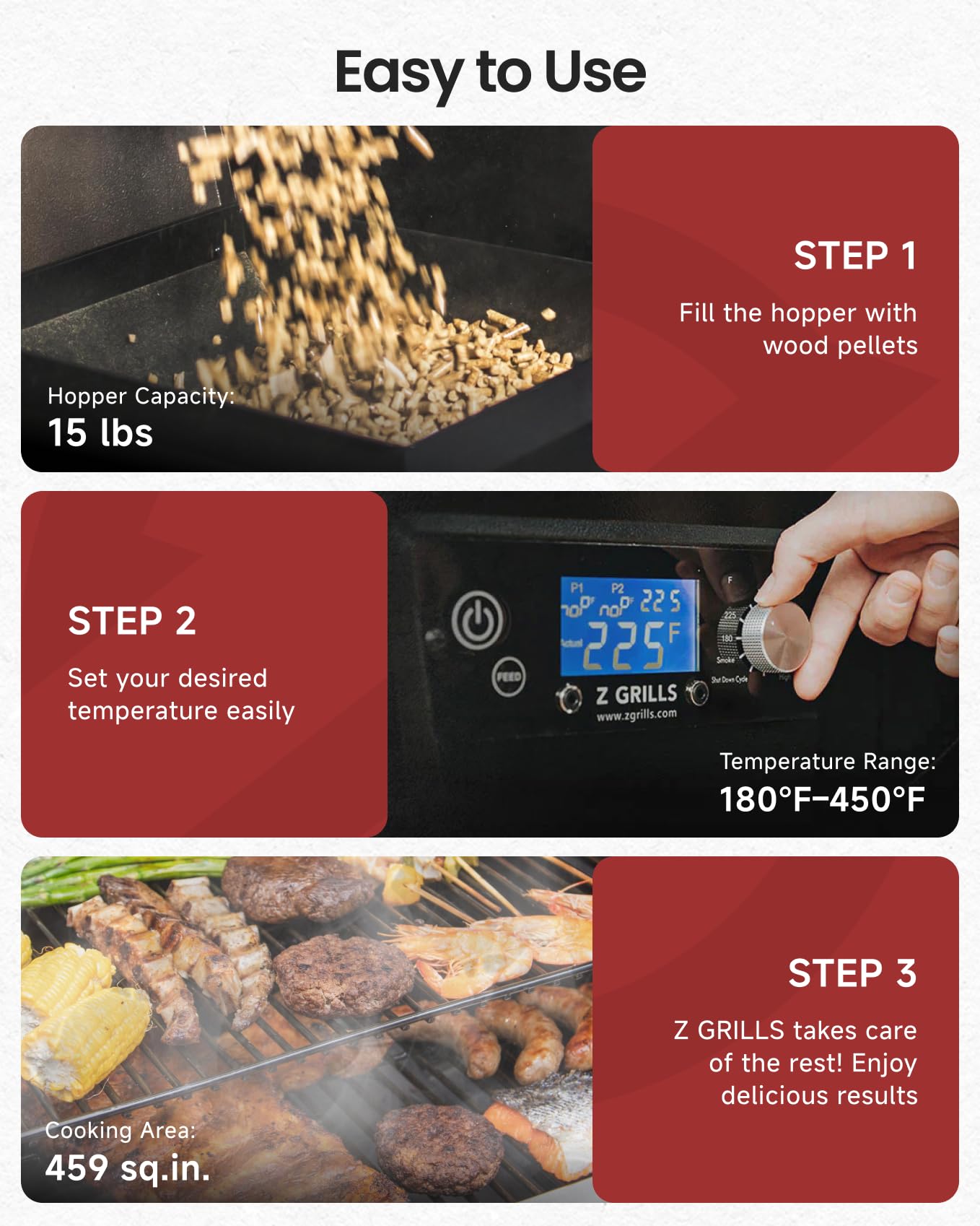 Z GRILLS 2026 Wood Pellet Grill & Smoker with PID V3.0 Controller, 459 Sq in Cook Area, Meat Probe, Foldable Shelf&Side Shelf, 8 in 1 BBQ Grill Outdoor Auto Temperature Control, Black, 450A