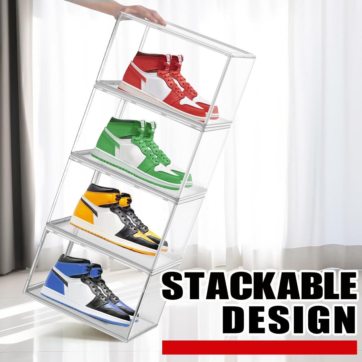 EZJOB 1 Pack Clear Shoe Organizer for Closet Shoes Storage Box for Sneakerheads Plastic Stackable Sneaker Display Case Storage Bins with Lids,Size 14