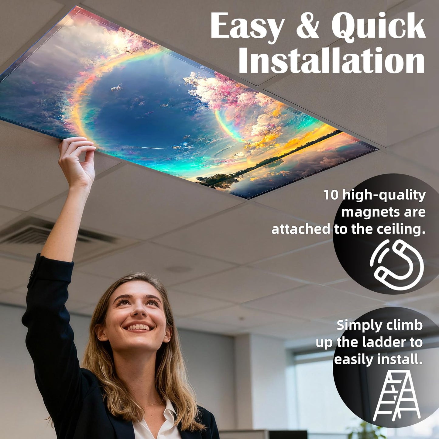 ANGSYLTH 4 Pcs Fluorescent Light Covers - Classroom, Office 4 x 2 Feet Flame Retardant Magnetic Covers for Ceiling Lights Filters (Auspiciousness Clouds)
