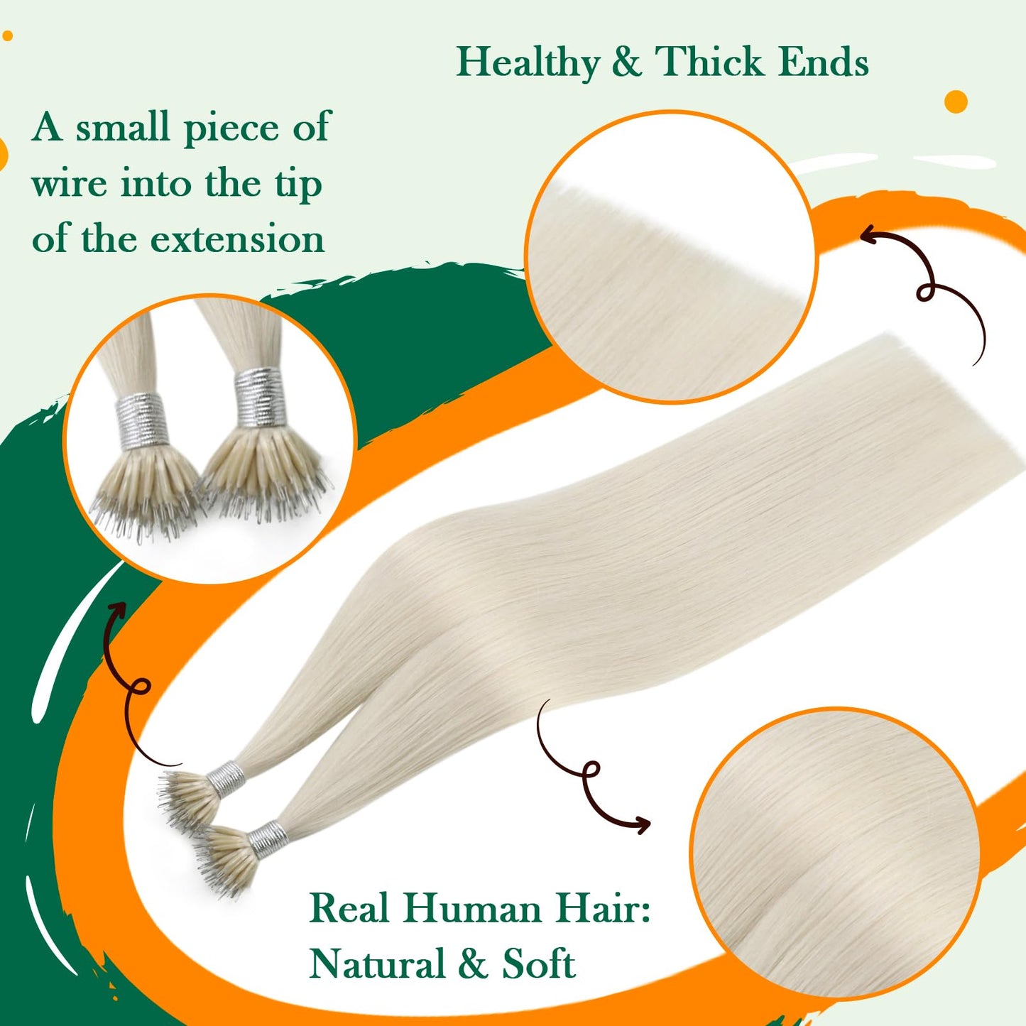 Easyouth Nano Extensions Human Hair Blonde Nanos Ring Hair Extensions White Blonde Nano Beads Extensions Glamorous Hair 14 Inch