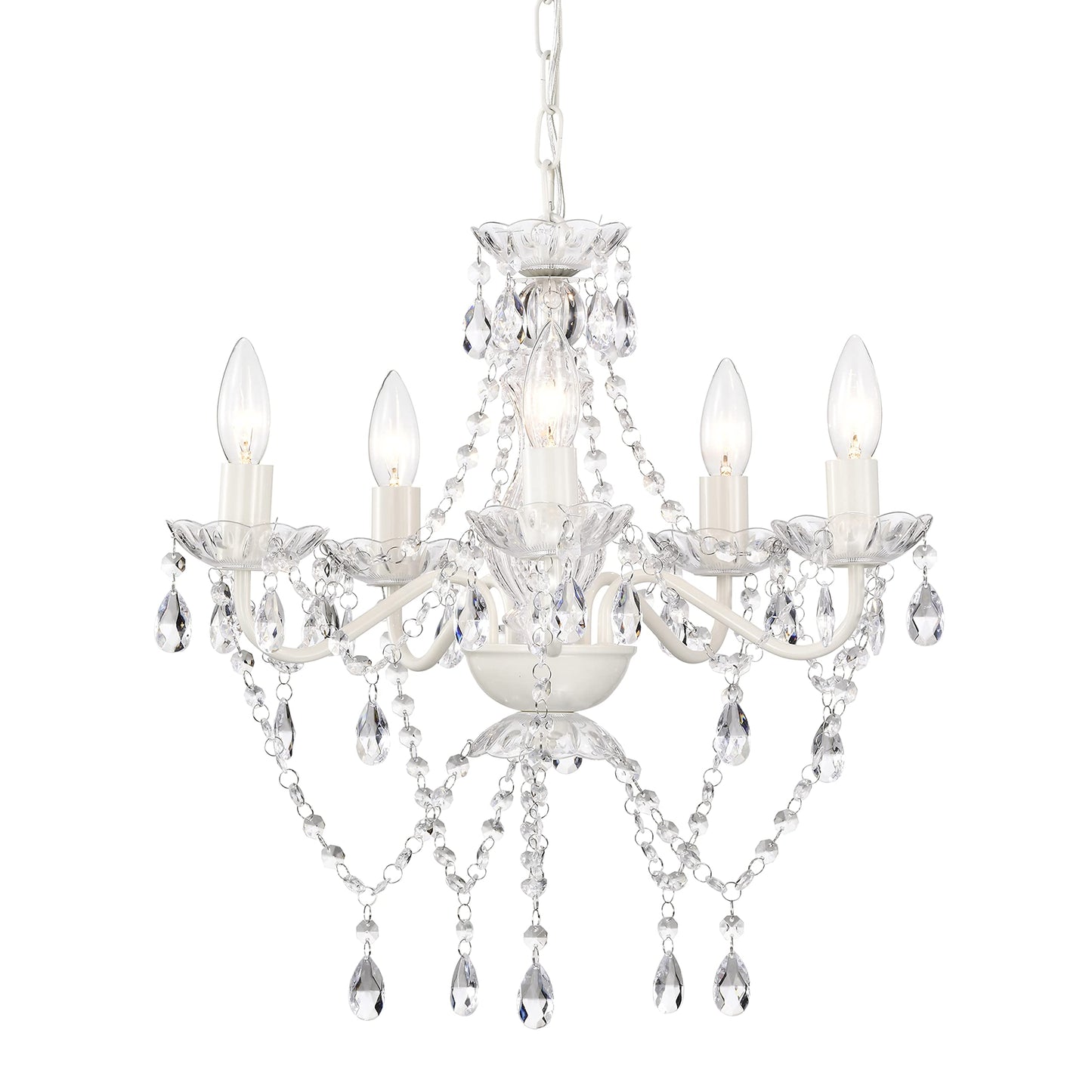 Antique House Small White 5-Light Crystal Chandelier, Modern Glass Chandelier Lighting Fixture, Small Chandelier for Bedroom, Dining Room, Living Room, Kitchen, Foyer, Girls Room Ceiling Light