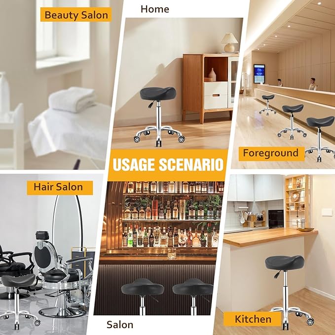 Nolasalon Saddle Stool Chair with Wheels,Ergonomic Swivel Rolling Height Adjustable for Salon Beauty Clinic Dentist Tattoo Home Office