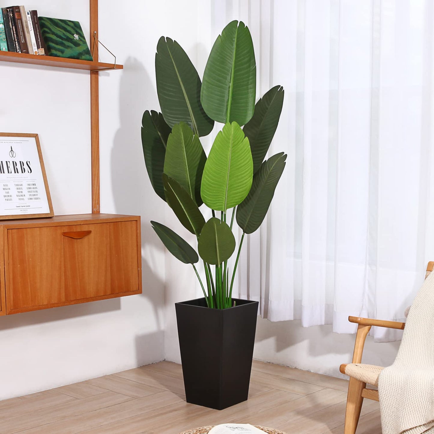 Fopamtri Artificial Bird of Paradise Plant Fake Tropical Palm Tree for Indoor Outdoor, Perfect Faux Plants for Home Garden Office Store Decoration, 5 Feet-1 Pack