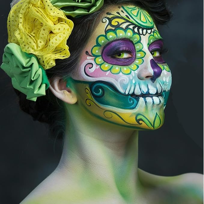 Go Ho 6 Colors Green Face Body Paint,Cream Washable Formula Face Painting for Adults Children Halloween Cosplay,Body Paint FX Makeup Palette,Professional Costumes Face Paint Green Makeup