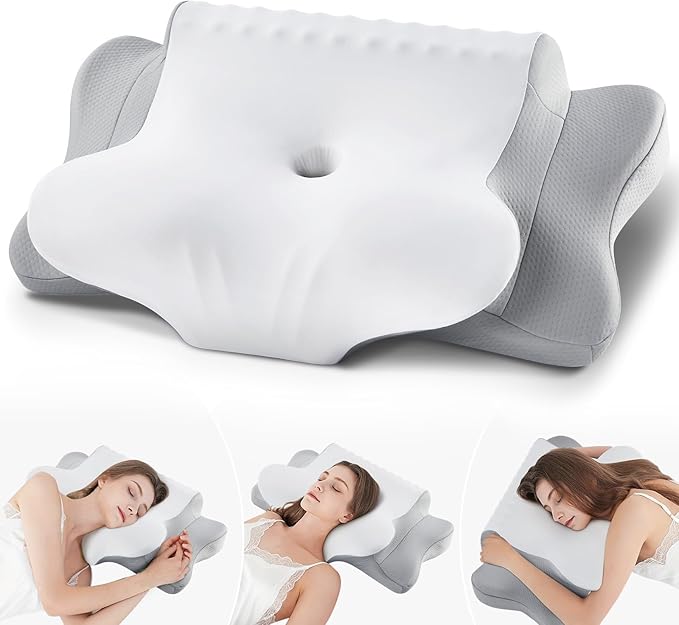 Camping Pillow Memory Foam Pillows,Cooling Ergonomic Dual-Sided Orthopedic Neck Cervical Pillow with Ice Silk Pillowcase, ...