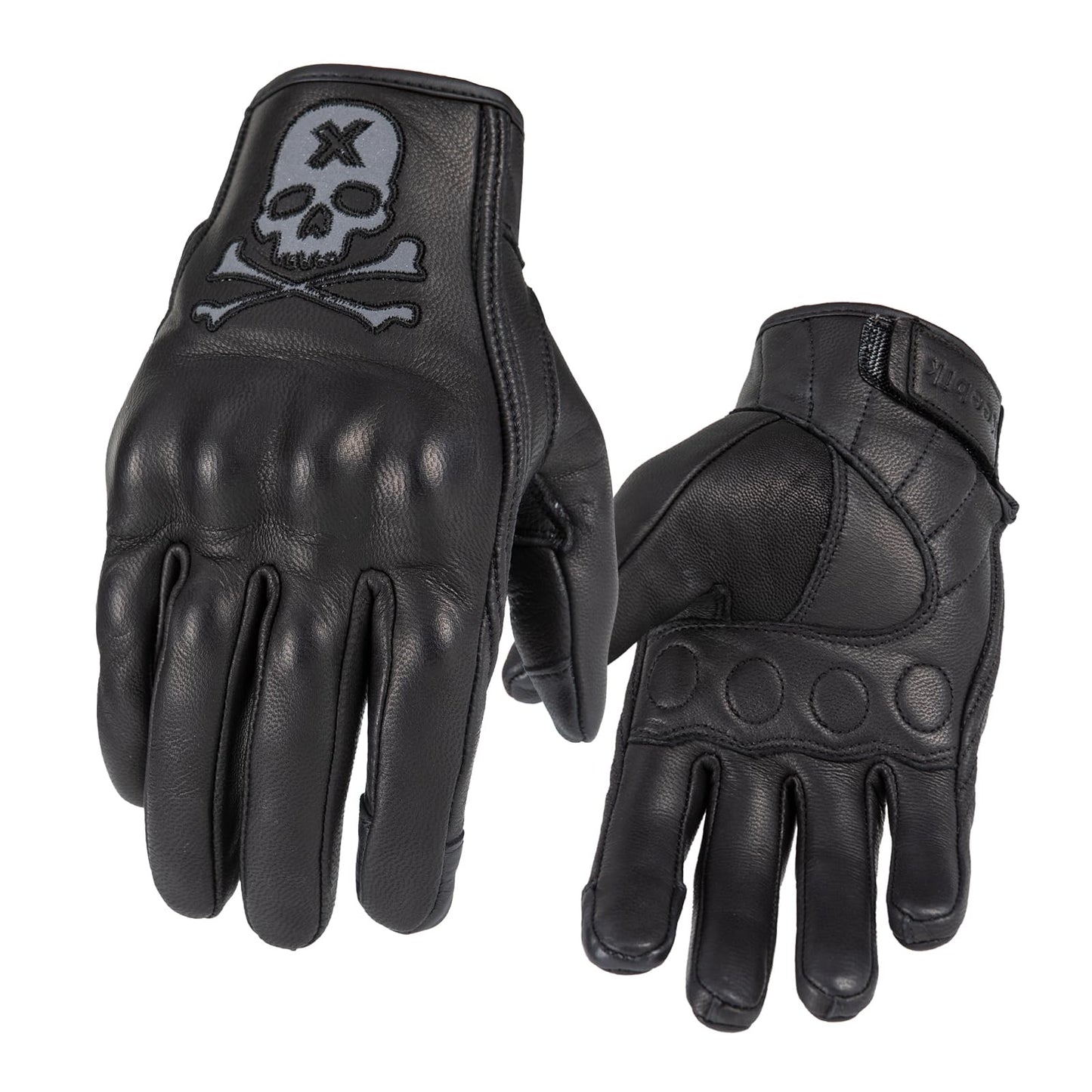 Keebik Goatskin Leather Motorcycle Motorbike Powersports Racing Gloves Reflective Skull Touchscreen for Men and Women Model
