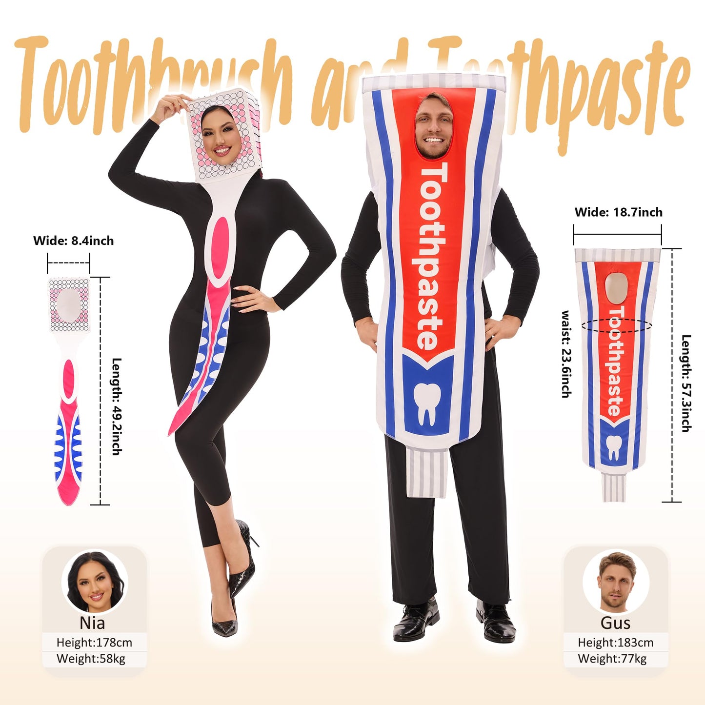 Funnlot 2PCS Couples Halloween Costumes for Adults Funny, Toothbrush and Toothpaste Couples Costumes Adult One Size