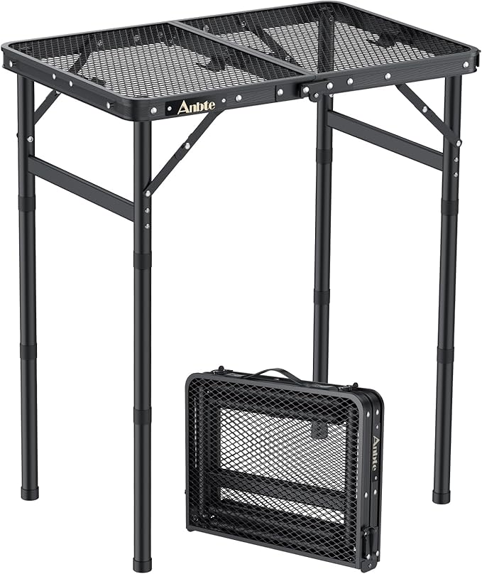 Anbte Folding Grill Table, Aluminum Camping Table Adjustable Height Max 27.5" Picnic Table Outdoor Table, Lightweight, Por...