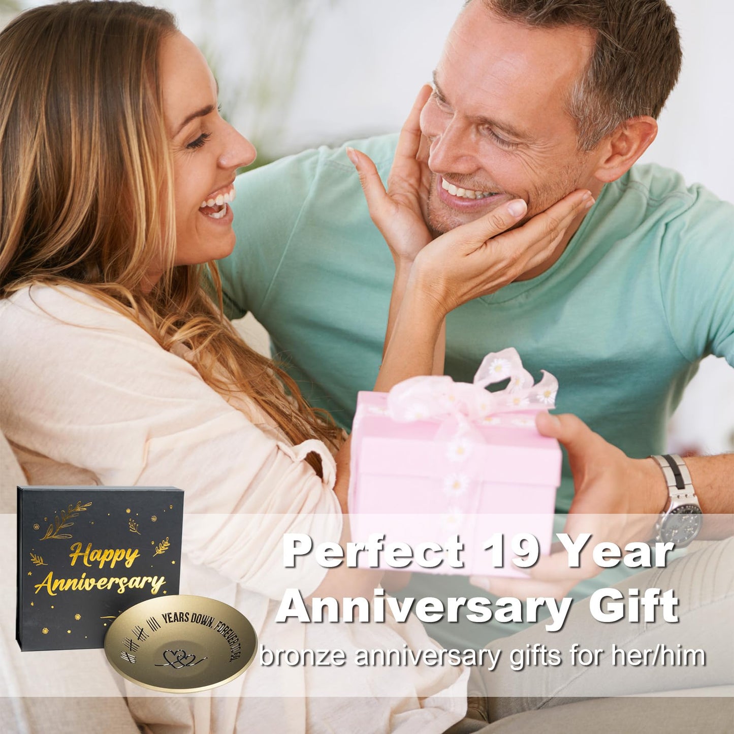 19th Anniversary Bronze Gifts, 19 Year Wedding Anniversary for Her Him Wife Husband, 4" Ring Holder Dish - Unique Bronze Metal Jewelry Tray Decor for Women Men Couple Parents