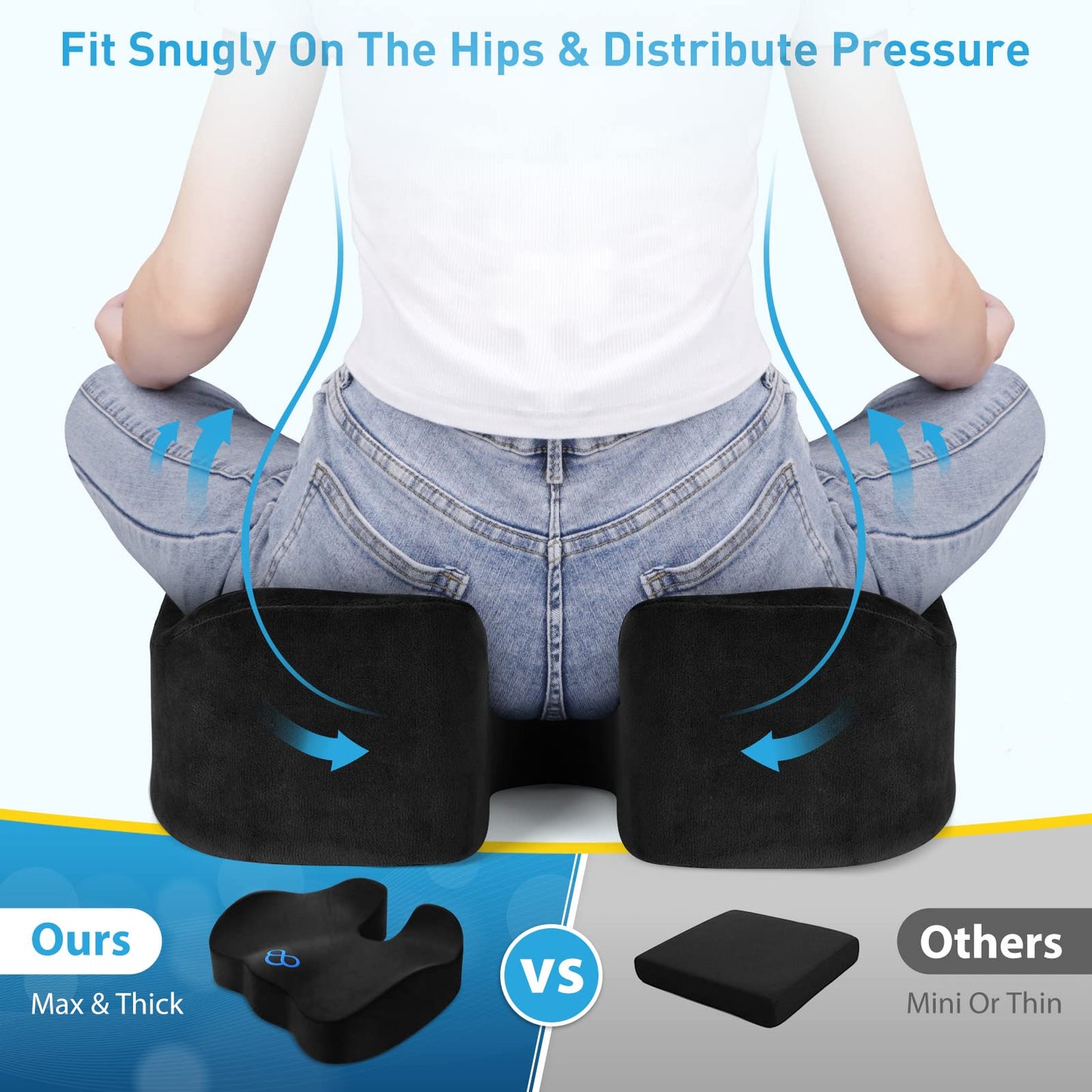 BlissTrends Seat Cushion,Thick Memory Foam Cushions for Office Chair, Car Seat, Airplane, Relieving Pressure Tailbone Sciatica Back Pain for Long Sitting Office Workers, Car Drivers 4.7in Thick Black
