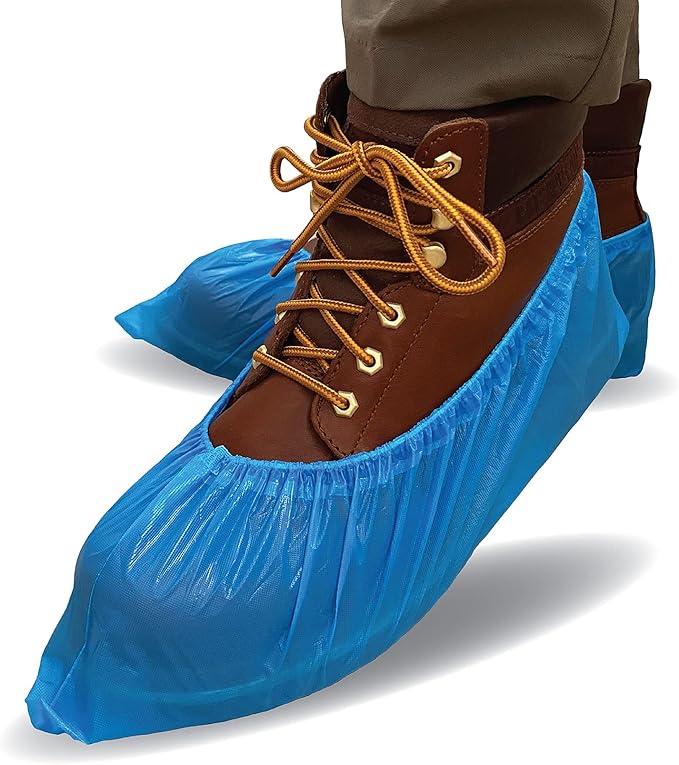 ProtectX Disposable Shoe & Boot Covers, 100-pack (50 pairs), Waterproof, Slip Resistant, Boot & Shoe Covers, Durable CPE plastic, Fits up to Men’s 10.5 US Size and Women’s 12 US Size Shoes