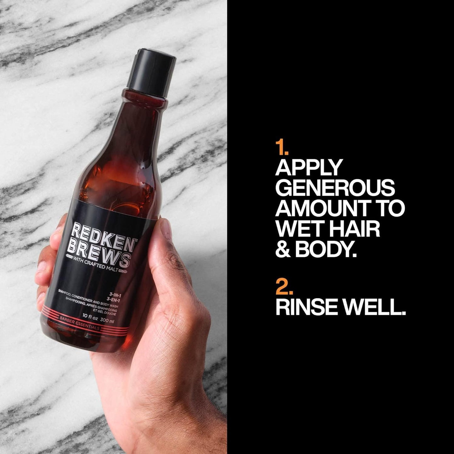 Redken Brews 3-In-1 Men's Shampoo, Conditioner, and Body Wash | Multi-Purpose Hair & Body Cleanser for Men | Moisturizes & Hydra