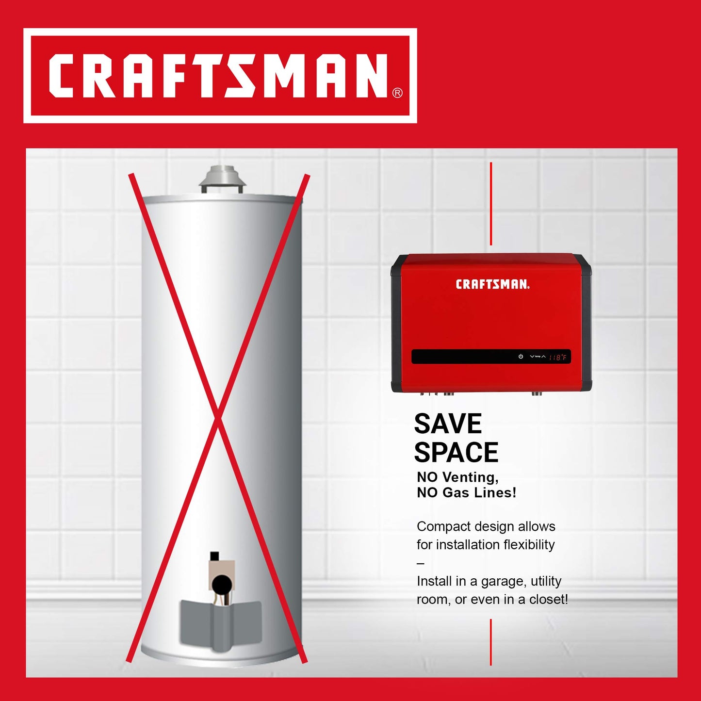 CRAFTSMAN 29kW 240-Volt 5.7 GPM Electric Tankless Water Heater, hot water heater for 2-3 Bathrooms