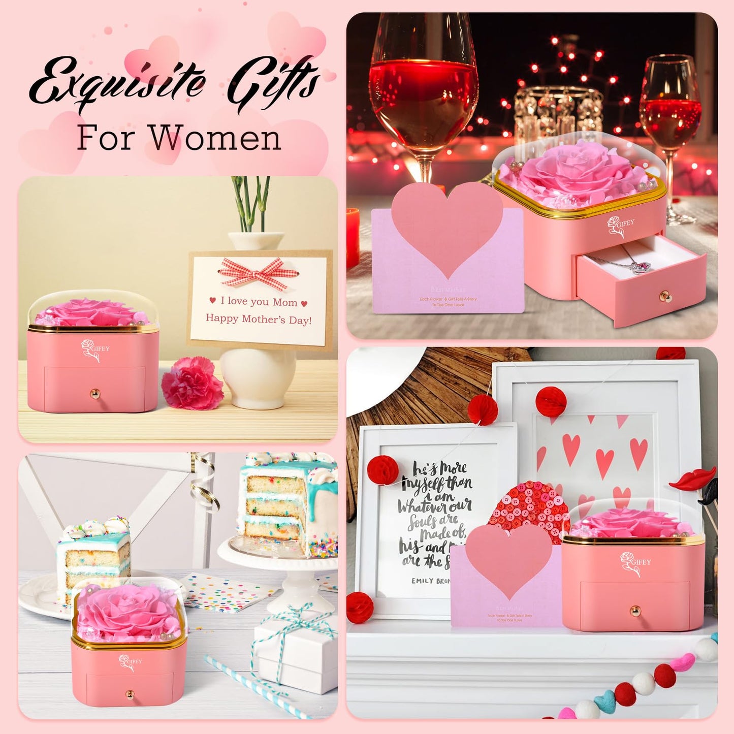 Birthday Gifts for Mom,Preserved Pink Real Rose Gifts,Eternal Preserved Rose Gift Set,Gifts for Women,Grandma,Wife and Girlfriend,Valentines,Wedding,Thanksgiving,Christmas Gift for You to Send Love