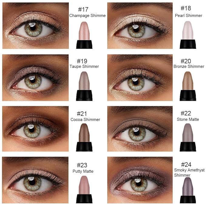 Kaely 8Pcs Cream Eyeshadow Stick Set, Champagne Pearl Taupe Bronze Cocoa Stone Putty Smoky Amethyst, Matte Shimmer Eyeliner Pencil Eye Shadow Sticks Palette Makeup for Older Women, Cruelty-Free 03