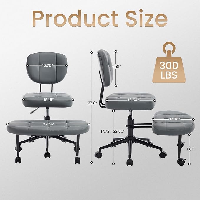 Cross Legged Office Chair, Ergonomic Criss Cross Desk Chair ADHD Meditation Yoga Kneeling Chair with Brake Wheels, Home Office Desk Chair with Adjustable Height, Lumbar Support (Grey)