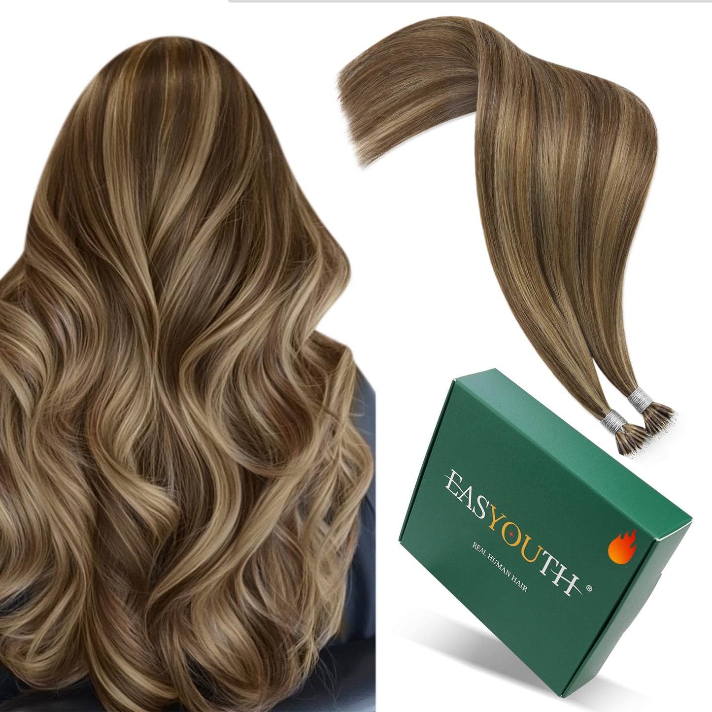 Easyouth Nano Bead Hair Extensions Highlight Nano Hair Extensions Human Hair Brown Highlight Caramel Blonde Nano Human Hair Exte