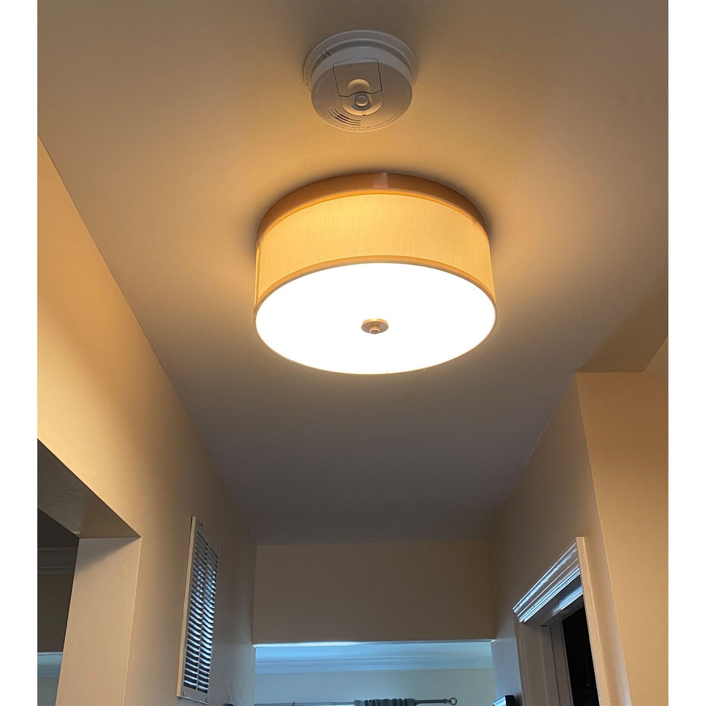 Kira Home Walker 15" Mid-Century Modern 3-Light Flush Mount Ceiling Light, Cream Fabric Shade + Round Glass Diffuser, Copper Bronze Finish