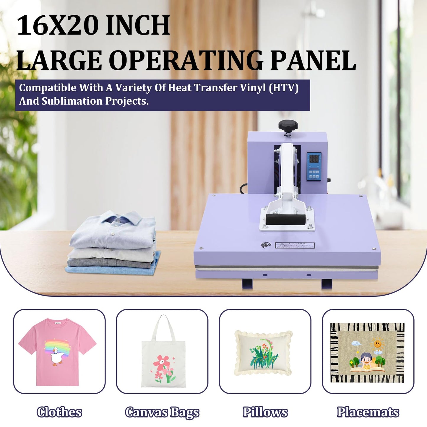 Garvee 16x20 in Heat Press Machine for T-Shirts, Digital Sublimation Printer with Fast Heating, Large Panel, High Pressure for Canvas, Bags, Hats, Pillows & Placemats
