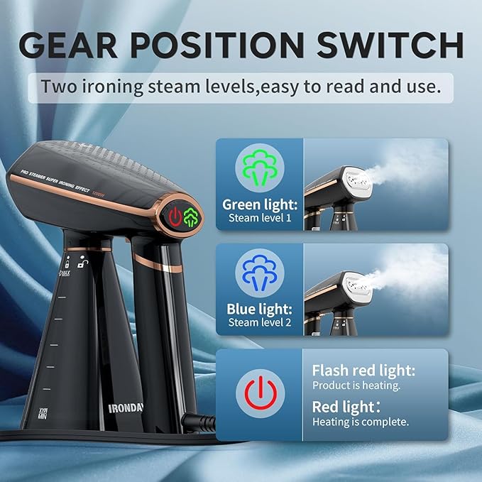 Travel Steamer for Clothes,25s Fast Heat-up,2 Steam Levels,1200W Garment Steamer,350ml Detachable Water Tank,Auto Shutoff,Portable Foldable Handheld Fabric Wrinkle Remover (120V Only)