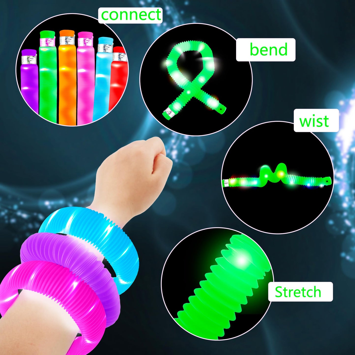 Rcanedny 42 PCS Light Up Tubes Party Favors LED Glow Sticks Tubes Glow in The Dark Pop Tubes for Kids Birthday Concert Glowing Party Supplies Goodie Bag Classroom Rewards