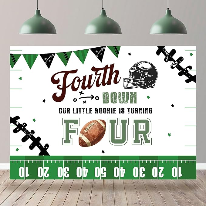 Bcuuipo Football Themed 4th Birthday Backdrop Fourth Down Birthday Our Little Rookie is Turning Four Photography Backgroun...