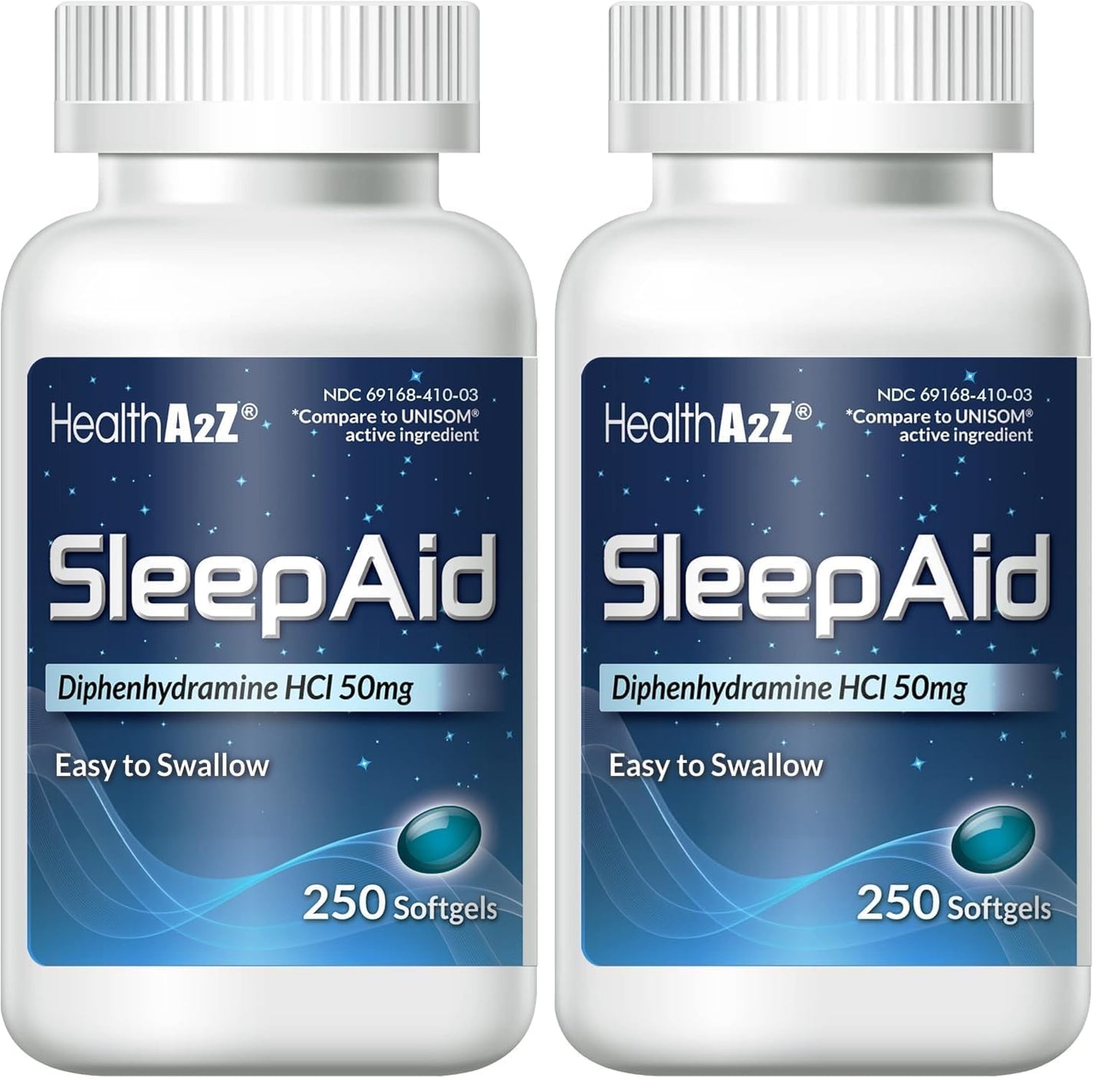 HealthA2Z Sleep Aid, Diphenhydramine Softgels, 50mg, Supports Deeper, Restful Sleeping (250 Counts) (Pack of 2)