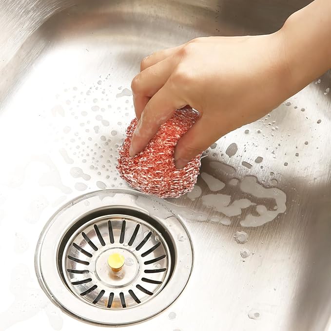 PRETYZOOM 12pcs Stainless Steel Pot Scrubber Set Copper Coated Kitchen Cleaning Pads Metal Sponge for Dishes Pans Stovetops and Grills