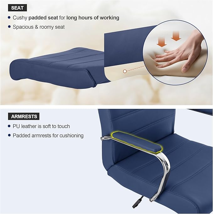BOWTHY Modern Office Desk Chair, Conference Room Chairs, High Back Ergonomic Home ofiice Chair, Adjustable Height Swivel Executive Computer Chair with Padded Seat and Armrest (Blue)