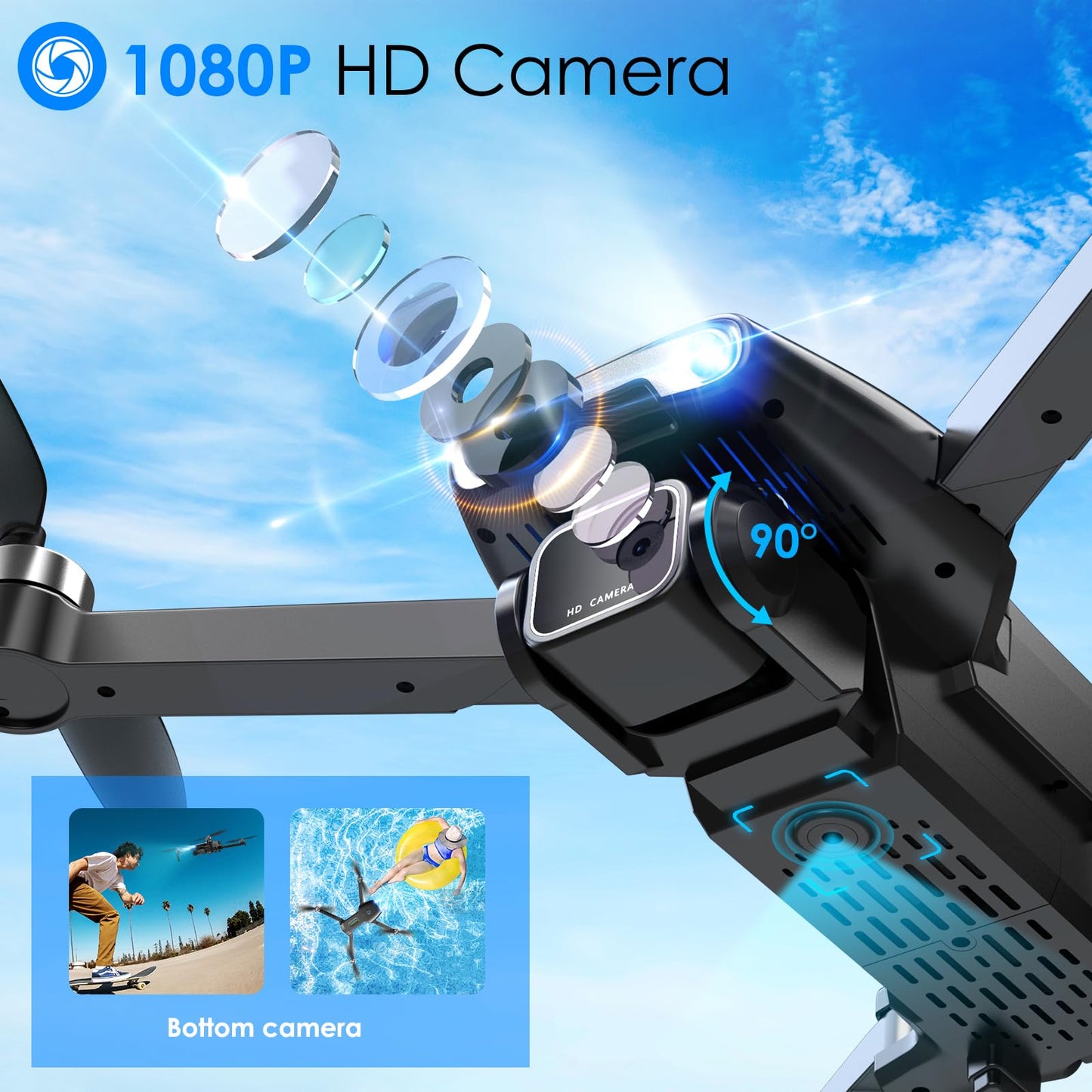 Drone with Camera, Brushless Motor 1080P FPV Drone with 2 Batteries, One Key Take Off/Land, 360 Flips, Waypoint Fly, Altitude Hold, Gravity Control, Foldable Mini Drones for Kids Adults, Beginner