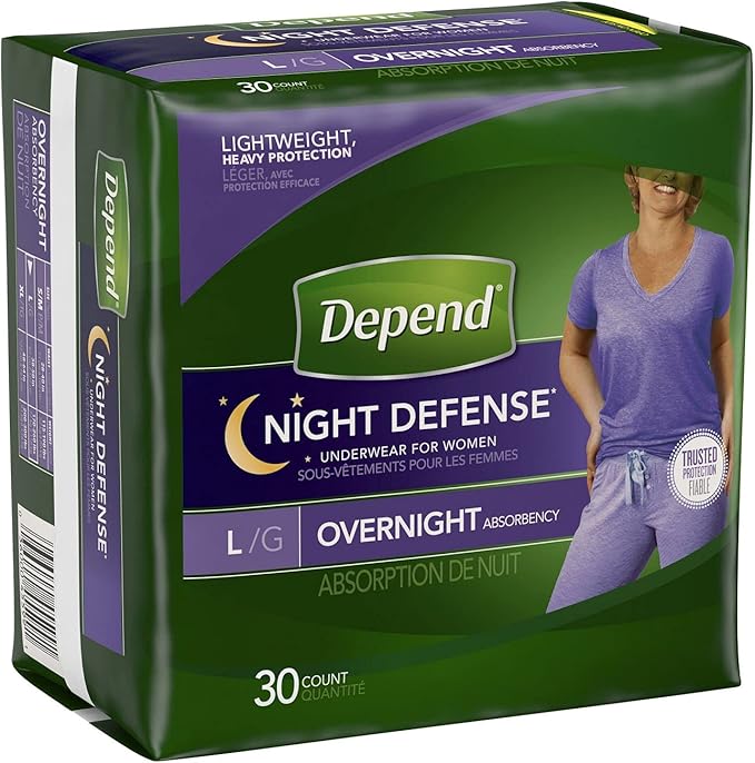 Depend Night Defense Incontinence Overnight Underwear for Women, L, 14 Underwear (Pack of 2)