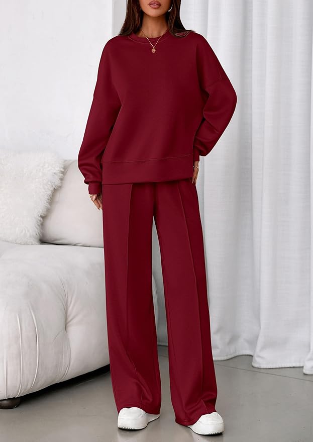 PRETTYGARDEN 2 Piece Sets For Women Fall Trendy Long Sleeve Sweatshirt Wide Leg Pants Loungewear Set Matching Sweatsuit