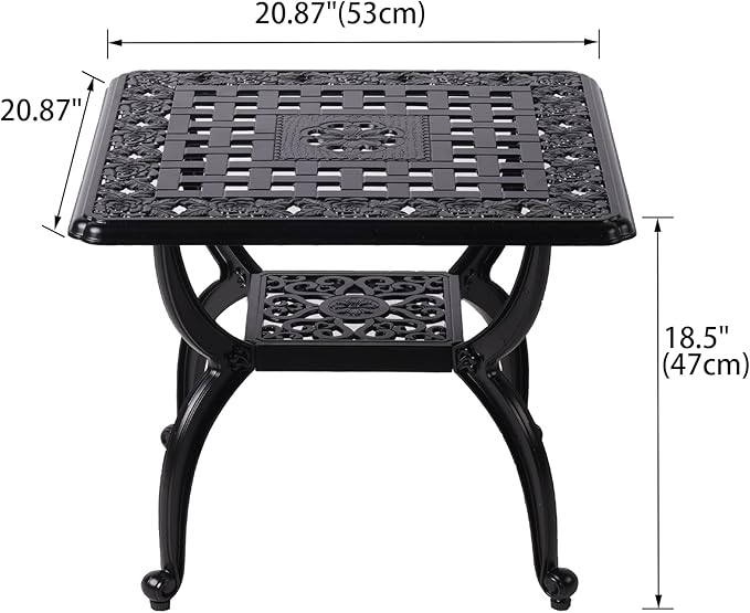 WILOUNGE 21" Cast Aluminum Outdoor Side Table,Small Patio Table,Outdoor Coffee Tables for Patio,Garden,Balcony, for All Weather (Black, Square)