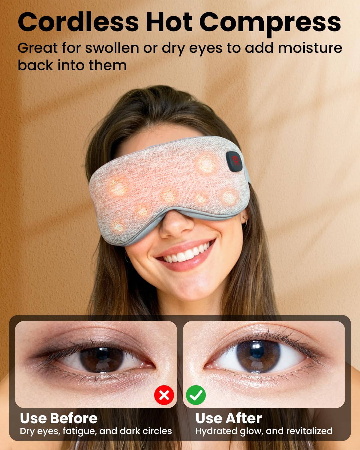 Heated Eye Mask - Cordless Eye Mask for Dry Eyes, Eye Relief, Improved Sleep, 4 Temperature, Washable Eye Heating Pad for Travel and with Replaceable Shell, Gifts for Women