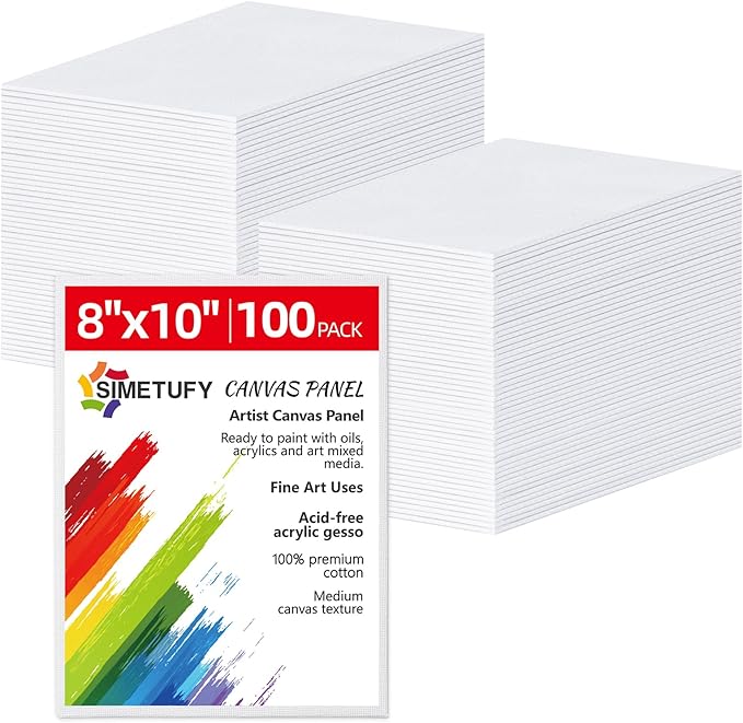 Simetufy 100 Pack 8x10 Bulk Canvas Boards for Painting Value Pack Small Flat Canvas Panels 100% Cotton for Gouache Watercolor Acrylic Oil Paint, for Art Class & Party