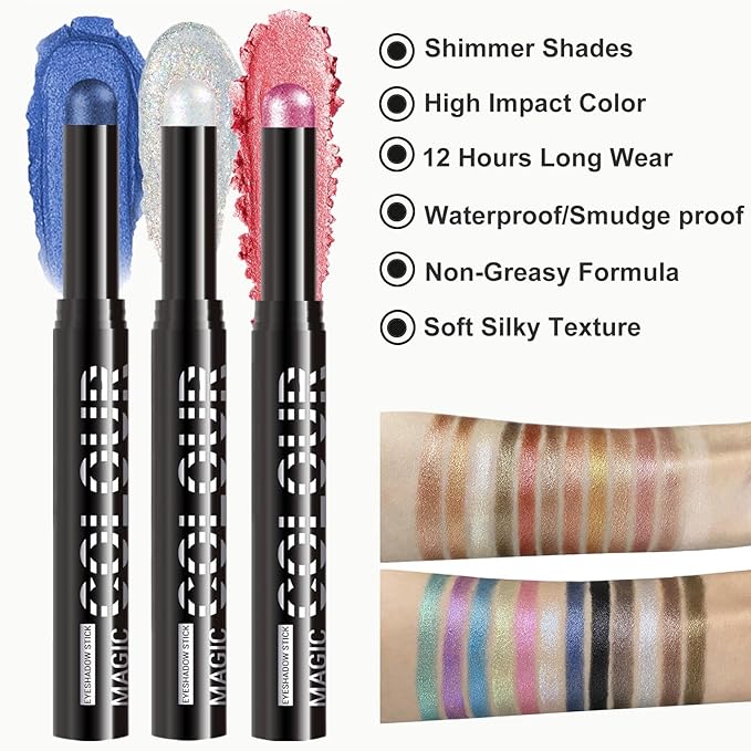 Light Gold Glitter Eyeshadow Stick, Gold Shimmer Eyeshadow for Women, High Pigment Waterproof Long Lasting Eye Shadow Pen, Women Multi-Dimensional Eye Highlighter Stick (10#)