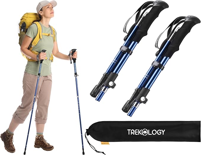TREKOLOGY TREKZ SE 2pc Collapsible Hiking Stick - Lightweight, Foldable Retractable Trekking Poles for Men, Women & Senior...