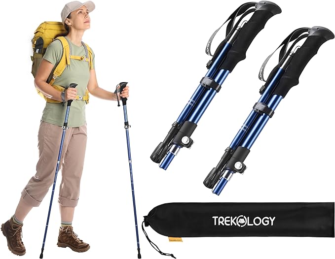 TREKOLOGY TREKZ SE 2pc Collapsible Hiking Stick - Lightweight, Foldable Retractable Trekking Poles for Men, Women & Senior...