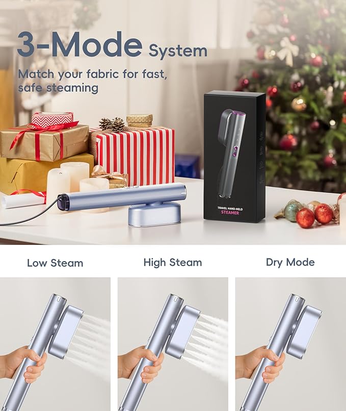 Travel Steamer for Clothes, 100-240V Dual Voltage Portable Garment Steamer, 1000W Travel Size Handheld Steamer & Iron 2 in 1 for Global & Europe Travel, Business, Home, Silver