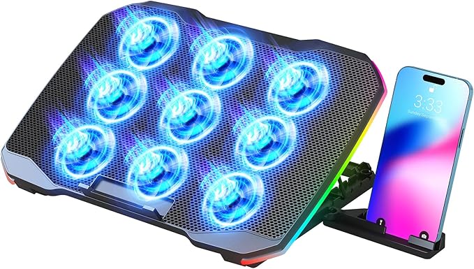 AIMIUZI Laptop Cooling Pad, Gaming Laptop Cooler with 9 Quiet Fans, Laptop Cooling Stand for 12-17 Inch, Laptop Computer F...