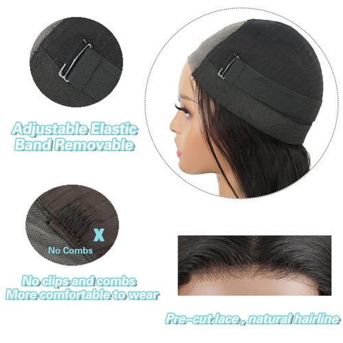 IHEREIN Wear and Go Glueless Wig Precut Lace Human Hair Closure Wig Body Wave Lace Front Wigs Pre Plucked Upgraded No Glue 4x4 Pre Cut Lace Ready to Wear 180% Density 24 Inch