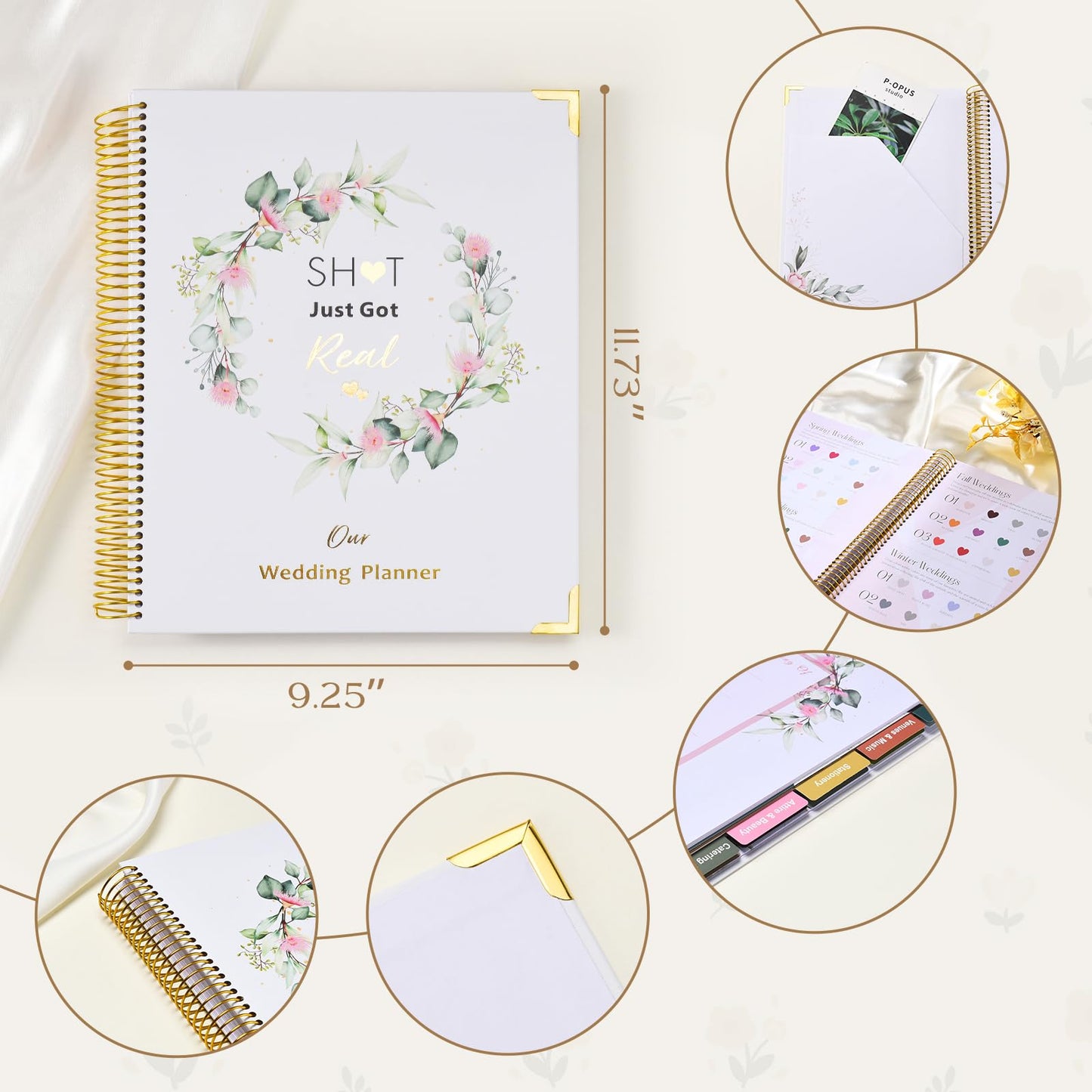 Wedding Planner Book and Organizer-176 Pages Bridal Wedding Planning Book with Sticker Checklists and Calendars for Bride To Be, Unique Engagement Gifts for Newly Engaged Couples