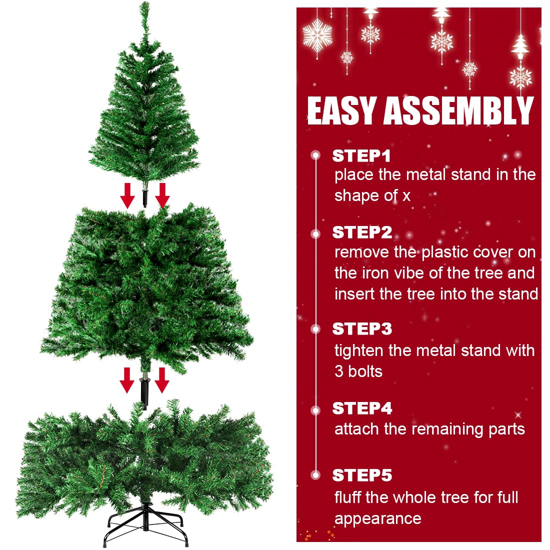 RooTrimmer Christmas Tree, 6 FT Artificial Christmas Tree, Unlit Christmas Pine Tree Full with 800 Branch Tips, Foldable Base and Metal Hinges for Indoor Outdoor Party Decorations (Green)