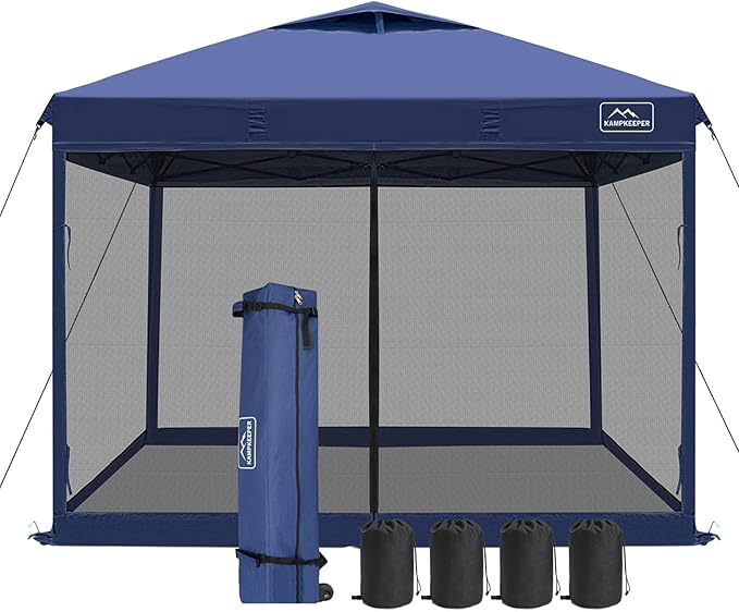 KAMPKEEPER 10x10 Pop-Up Canopy Tent, Waterproof Portable Shade with Screen Walls, Adjustable Instant Outdoor Shelter for C...