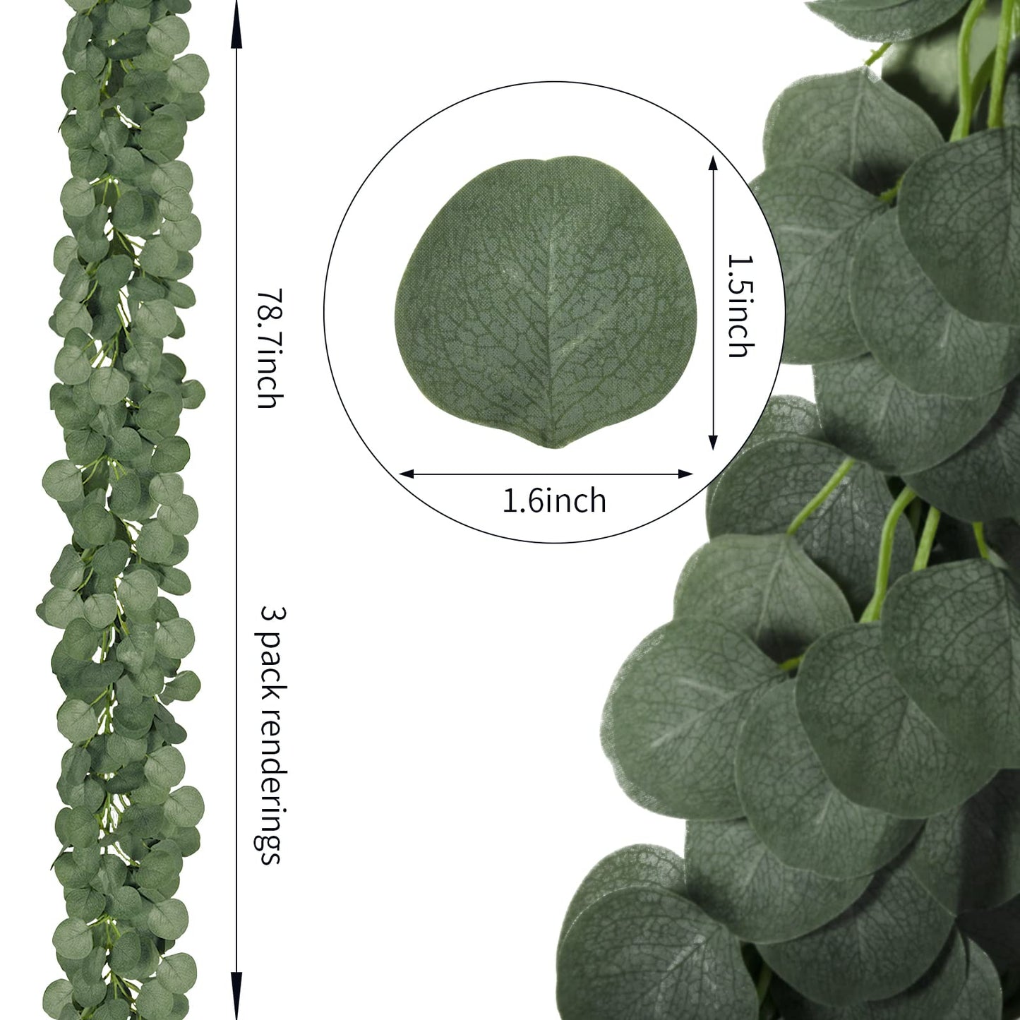 CQURE 18Pack 126Ft Eucalyptus Garland,Artificial Eucalyptus Leaves Table Greenery Garland Wreath Vines for Wedding Party Table Fireplace Bedroom Wall Room Decor
