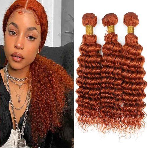 Ubinica Ginger Orange 350 Human Hair Bundles 16 18 20 Inch Deep Wave Bundles Human Hair Unprocessed Brazilian Virgin Hair Quick Weave for Black Women