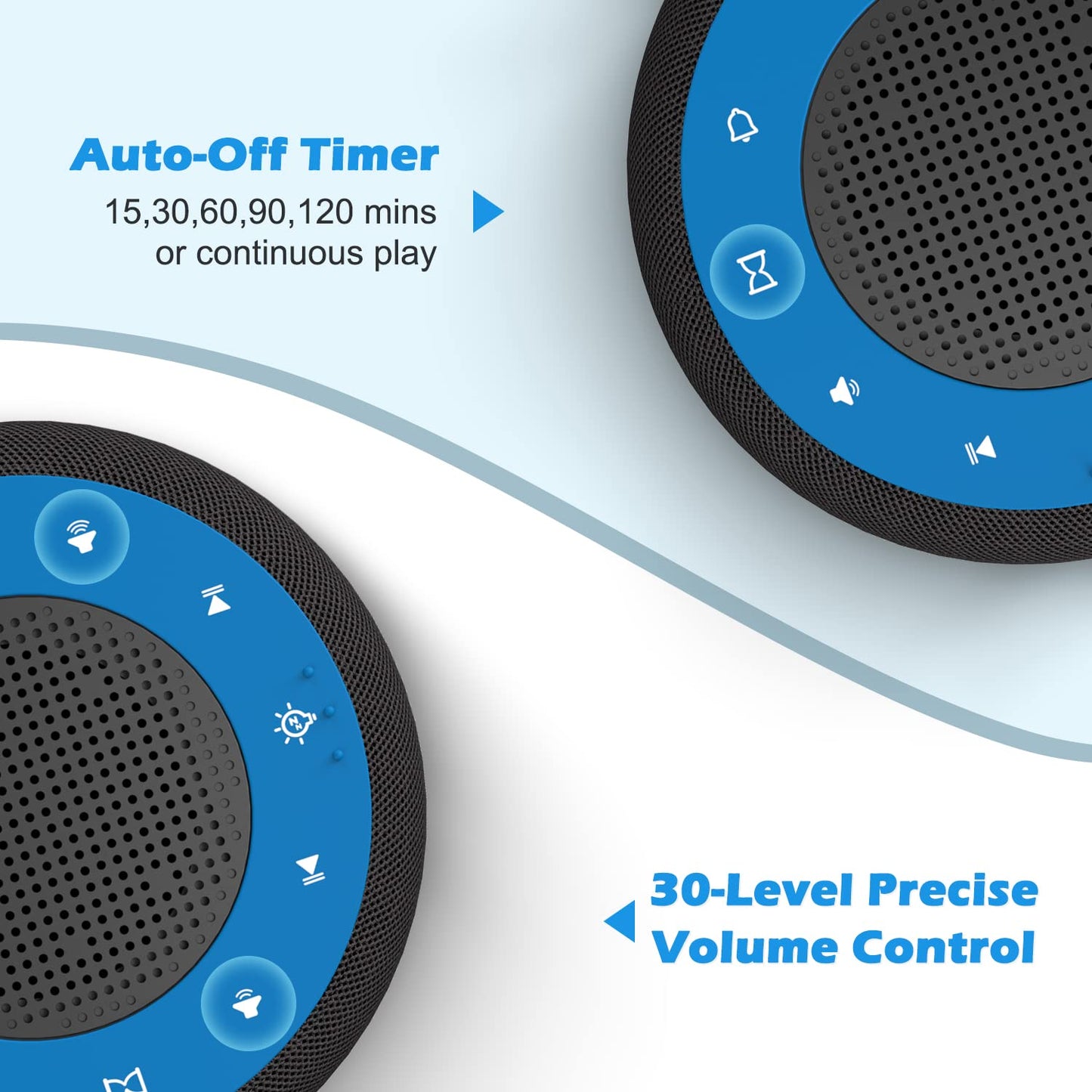 Buffbee Sound Machine & Alarm Clock 2-in-1, 0-100% Clock Face Brightness, Bottom Colored Light, Sleep Timer, Precise 30-Level Volume Control White Noise Machines